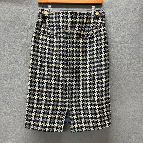 Perry Ellis Skirt Womens 4 (29x24 ACTUAL) Blue Houndstooth Tweed Wool Blend - Picture 3 of 12